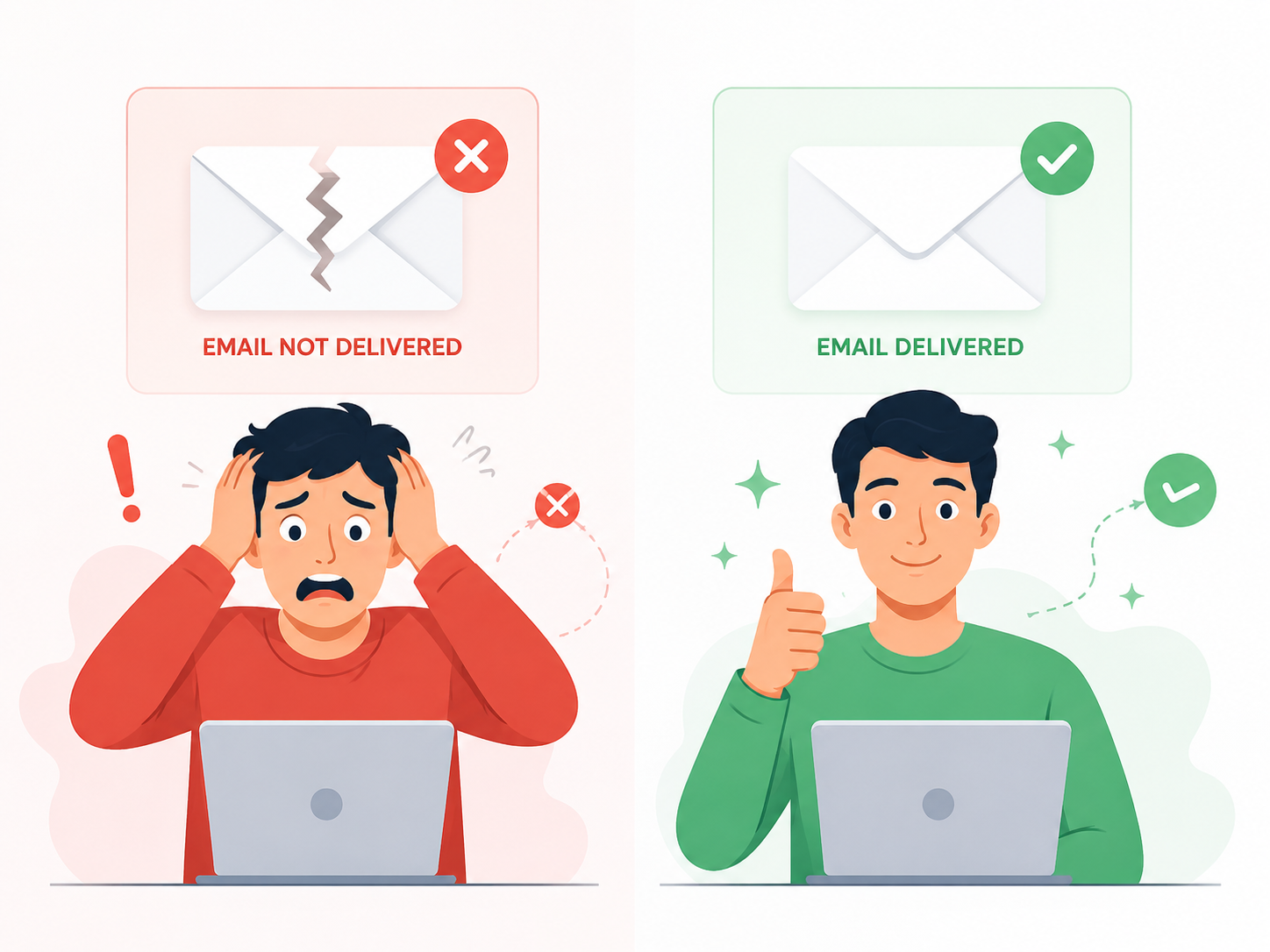 Email not delivered versus email delivered illustration